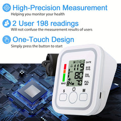 Blood Pressure Monitor Upper Arm, Blood Pressure Machine Easy To Operate, Adjustable Cuff | 60S Fast Reading | Voice Broadcast, Hypertension Alert, 2×99 Sets Memory, Home And Travel Use, Adult Health Monitor (Battery Exclude