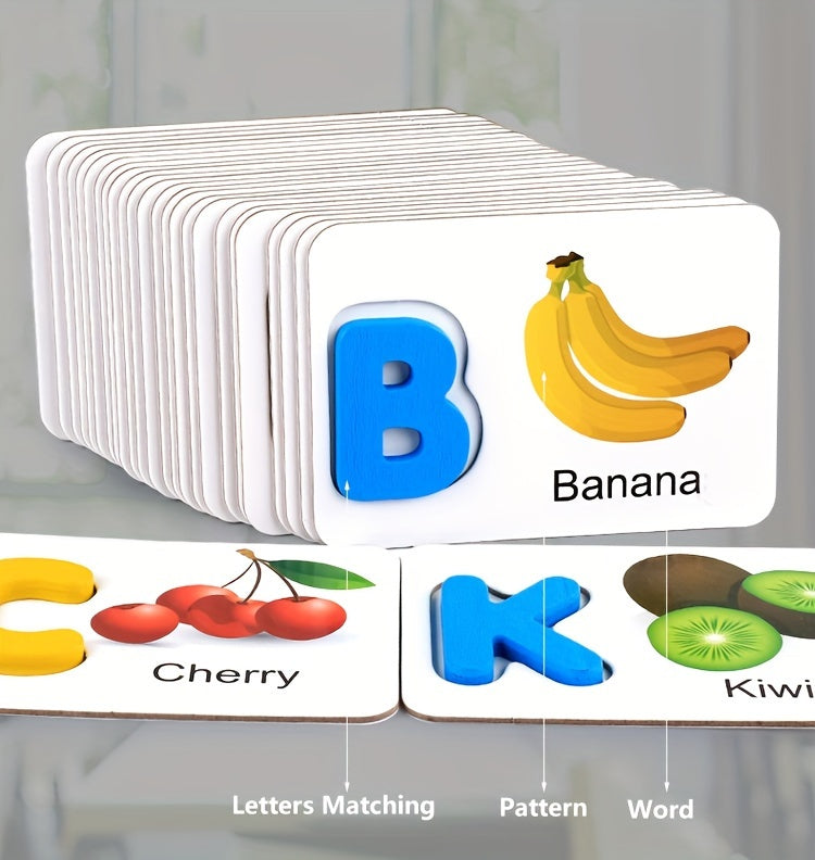 Wooden Alphabet Flashcards Set - Flash Cards for Toddlers, Educational ABC Learning Toys with Puzzle Game, Perfect for Preschool Activities, Halloween and Christmas Gift Ideas, Develops Problem-Solving Skills and Hand-Eye Coo