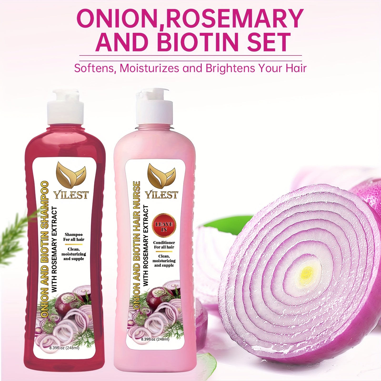 YILEST 2-bottle Onion Bio-Shampoo Set Rosemary Shampoo And Conditioner, Smoothing, Cleaning Hair - Soft And Shiny, for damage Hair, Shampoo for All Hair Types - Hair Moisturizing, Not Greasy, Christmas Mother Holiday Gift