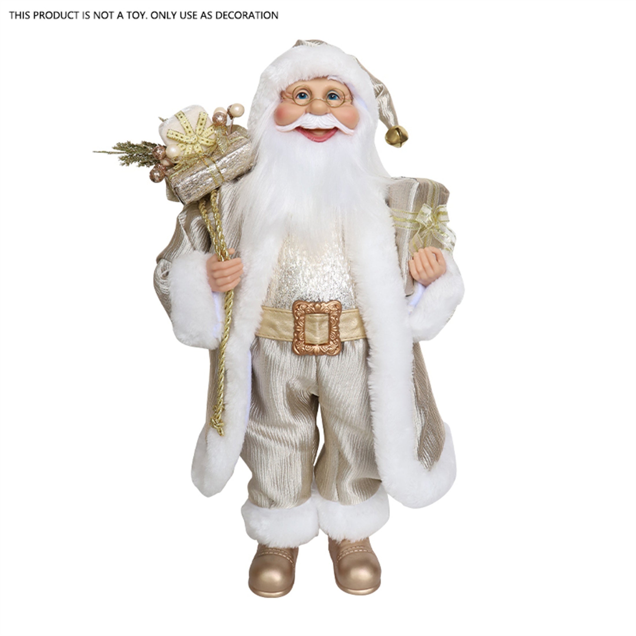 Champagne Golden Santa Claus Figurine - 18" Classic Fabric Christmas Decor, No Power Needed, Featherless Holiday Ornament for Home & Office Decoration, for Christmas