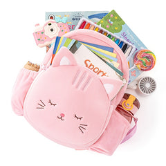 1pc Pink Cat-Shaped Toddler Backpack, Polyester Fiber, Cute Cartoon Animal Design, Soft Kids School Bag, Perfect Gift for Children, Party Favor, Holiday Decor - 11 Inches