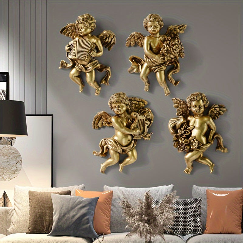 3D Resin Cherub Statue - European Style Home Decor, Wall Hanging for Living Room, Christmas Holiday Ornament - No Power Required - 3D Wall Art Decor - Perfect Gift for Home Decor Enthusiasts & Christmas Lovers