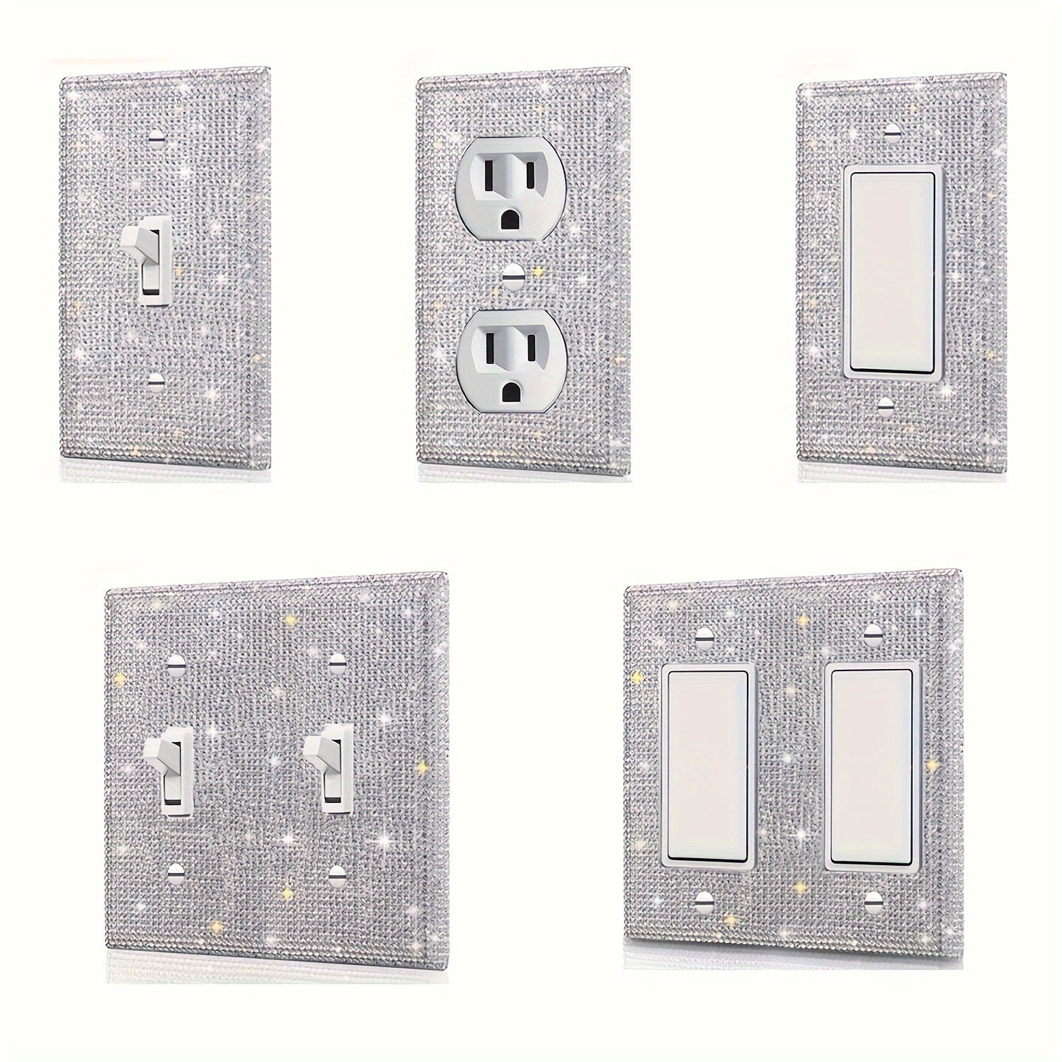 1pc Flashing Silvery Rhinestone Light Switch Cover Shiny Crystal Sparkling Wall Plate Decorative Lamp Switch or Outlet Socket Wall Plate Cover Toggle Switch Plate Cover