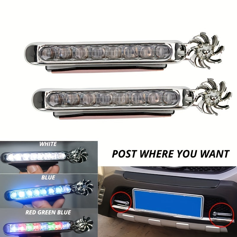 Cubidupi 2pcs Wind-Powered Car LED Fan Light - Neon Accent Lights With Rotation Function, Automobile Decorative Lamp, Energy-Efficient, And Durable Design
