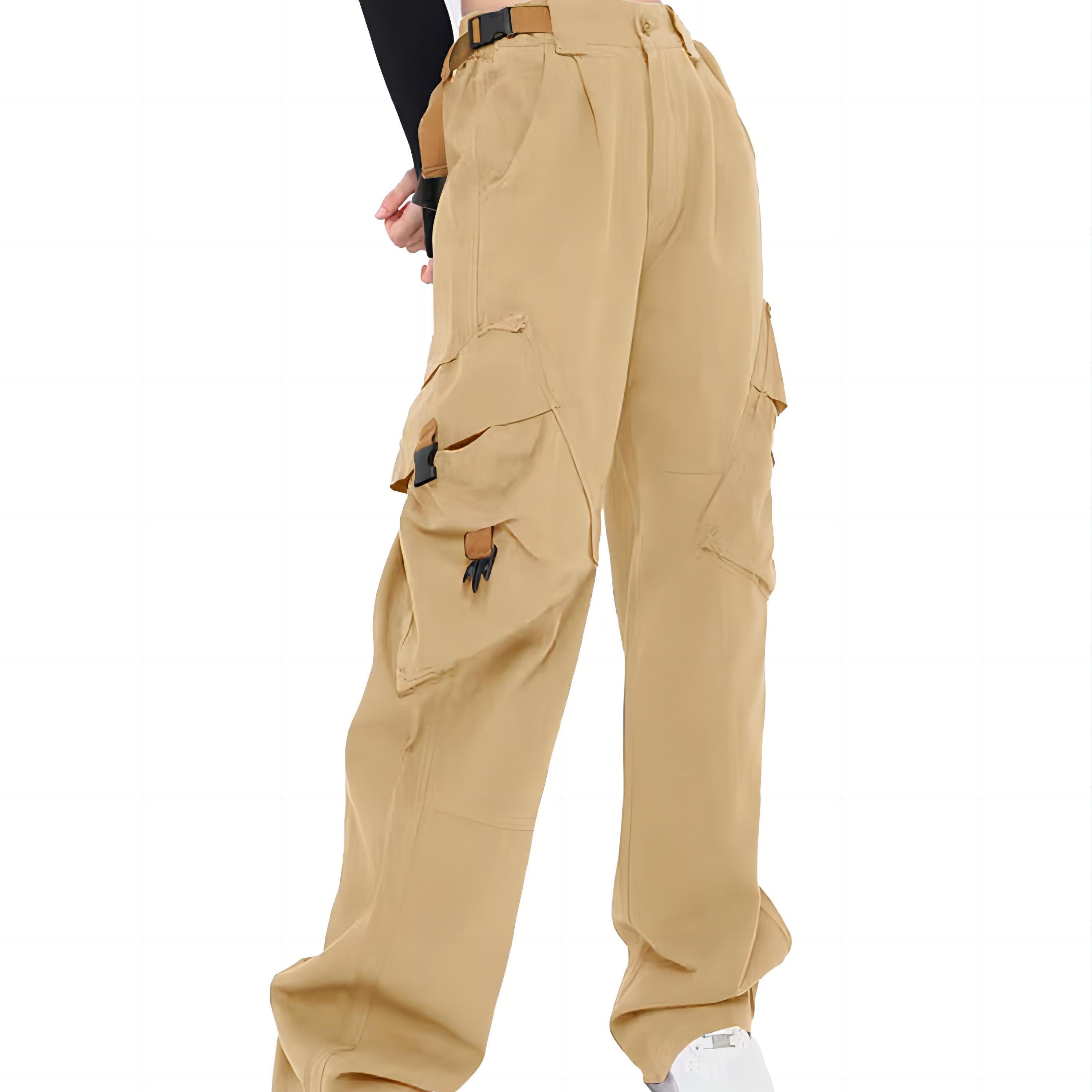 Women Cargo Pants Baggy Y2K High Elastic Waist Women's Pants with Pockets Comfy Fashion Straight Wide Leg Womens Trousers Women's Clothing