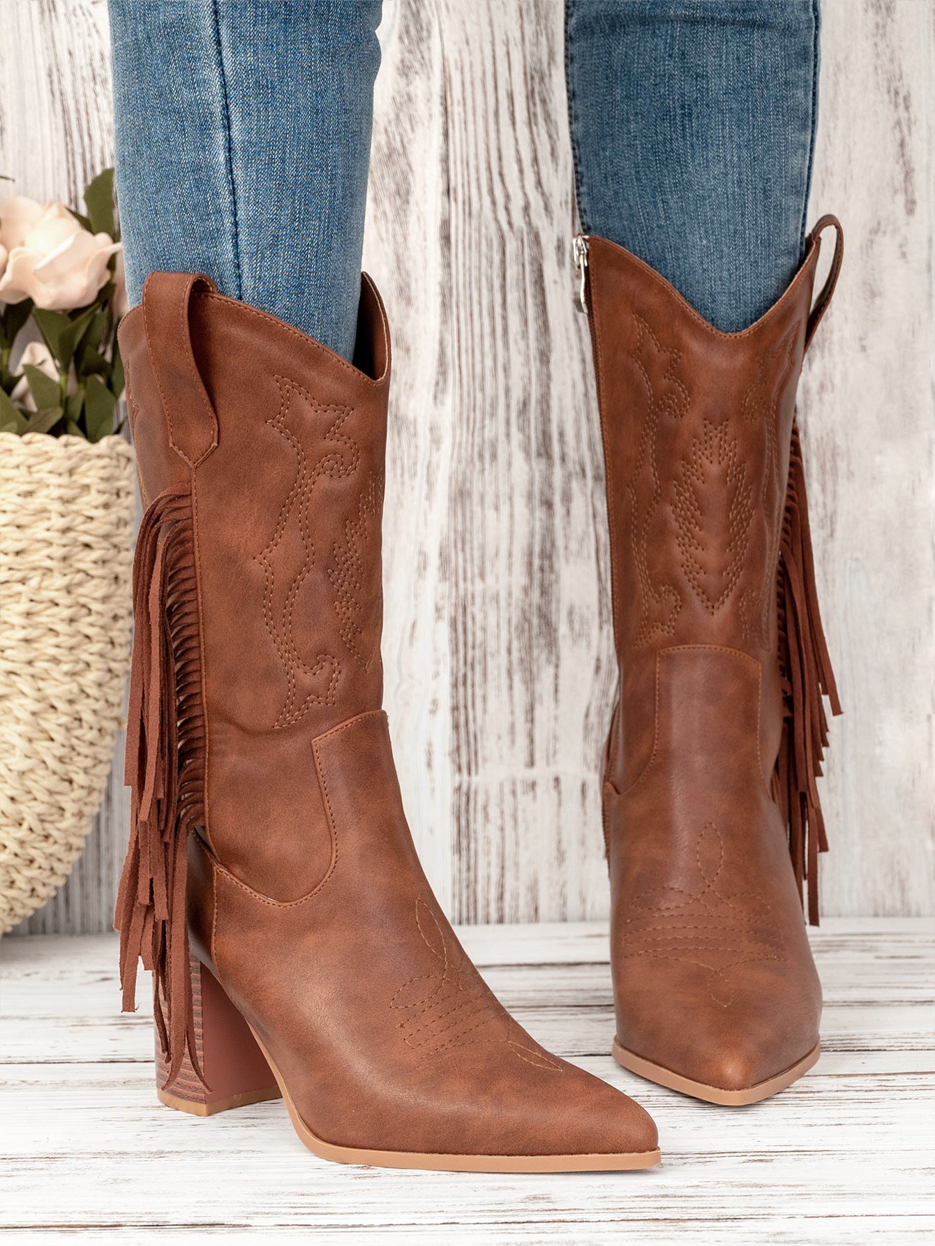 Embroidered Tassel White New Western Cowboy Boot