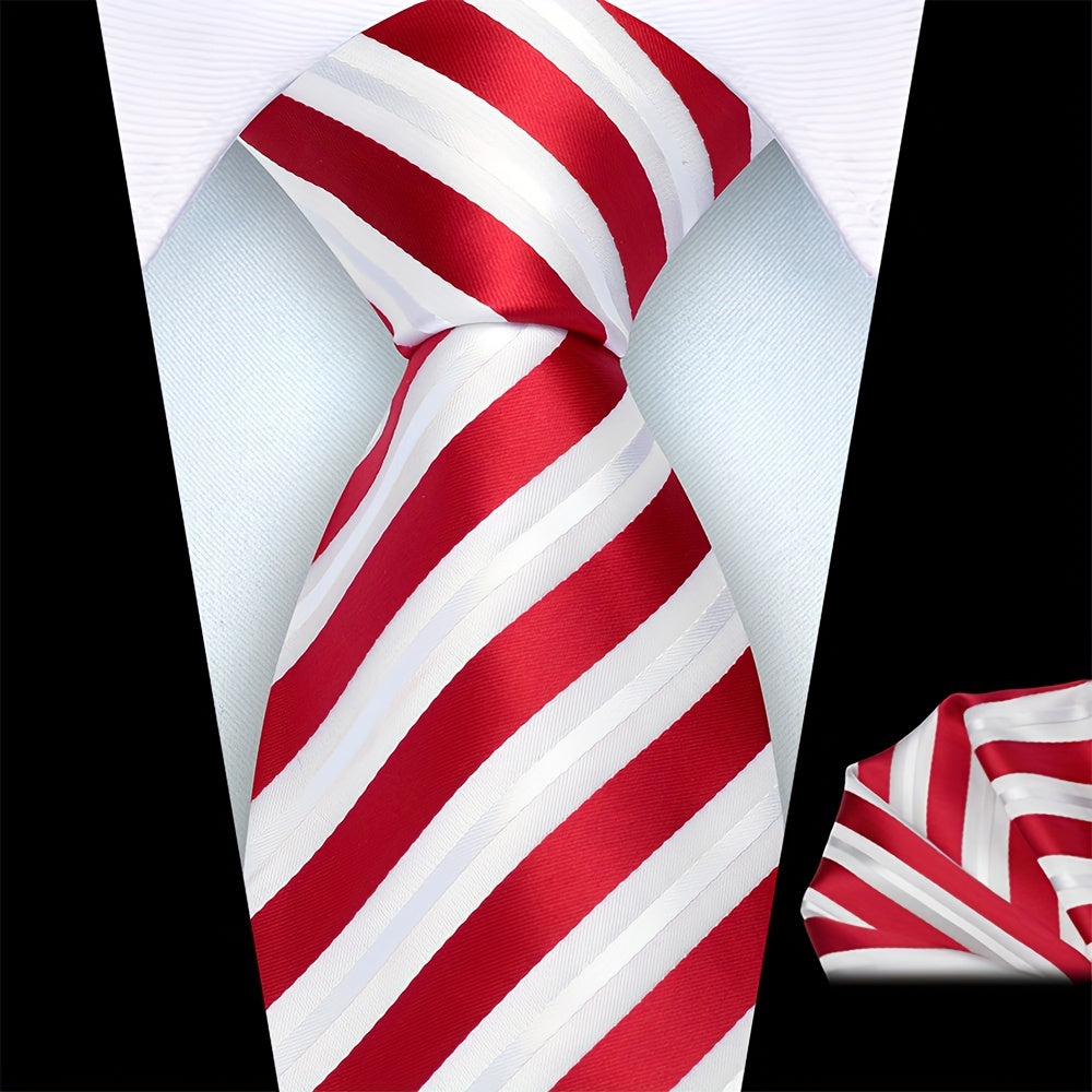 Ricnais Set of 2 Men's 8cm Striped Tie and Square Scarf High Quality Classic Fashion Wedding Party Business Tie Set Men's Wedding Accessories Home Gift Christmas Gift Party Gift