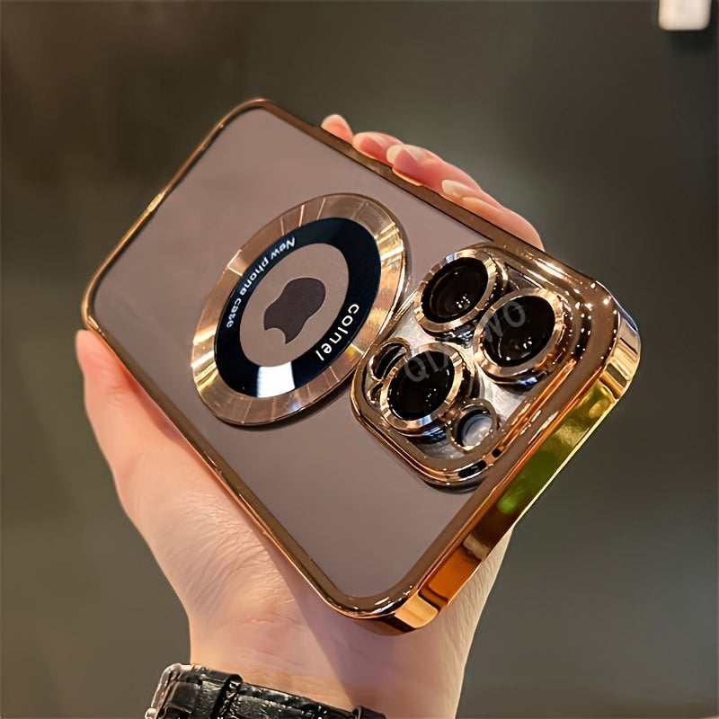 [Luxury Phone Case] Wireless Luxury Phone Case | Transparent Magnetic Electroplated Hollow Logo TPU Shockproof with Lens Film for Iphone 11/12/13/14/15/16 Pro Max Plus Soft Cover