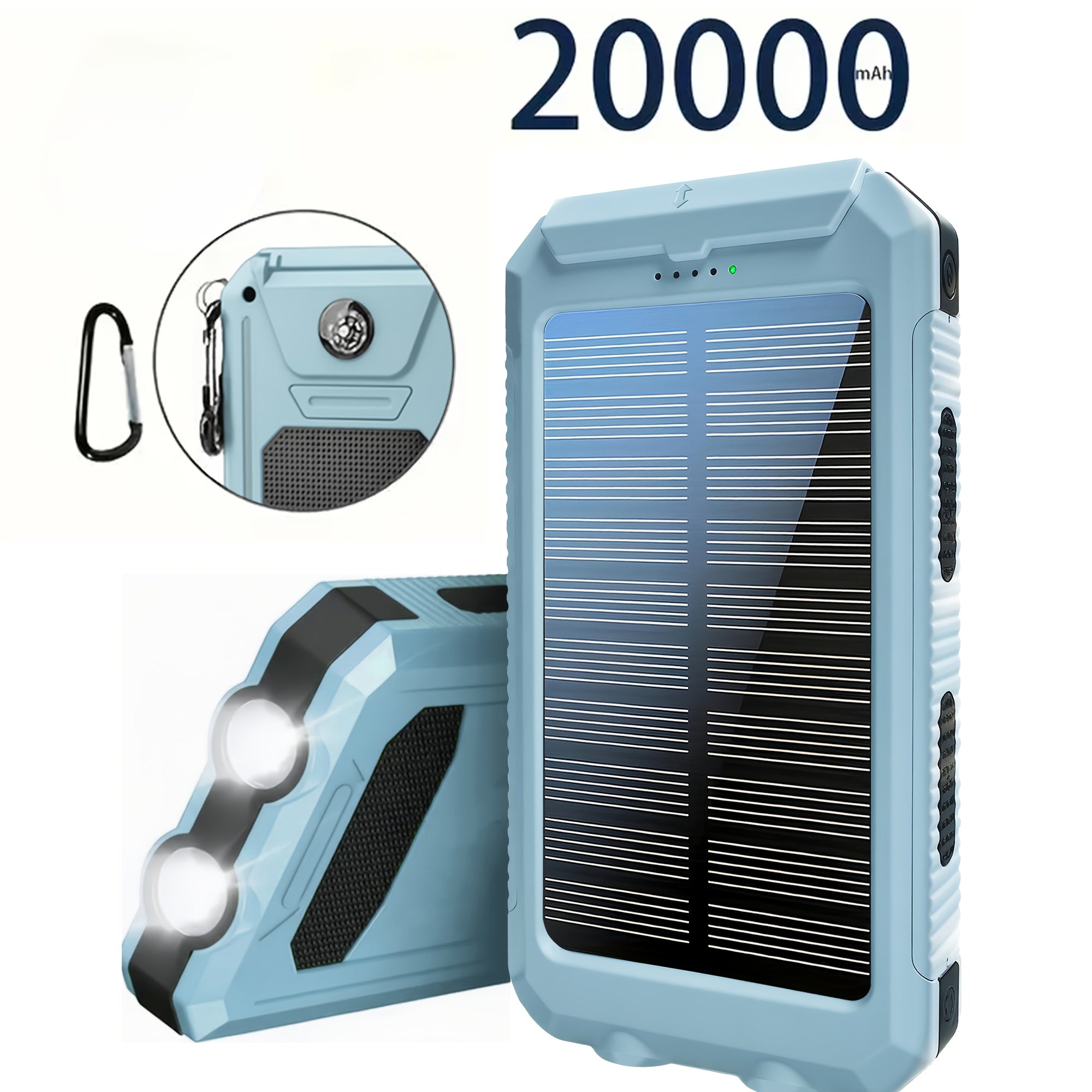 Portable Solar Mobile Phone Charger, Camping External Battery Charger For Mobile Phones, 2 USB/ LED Flashlights With Compass For Outdoor Activities, 20000mAh Portable Solar Power Bank