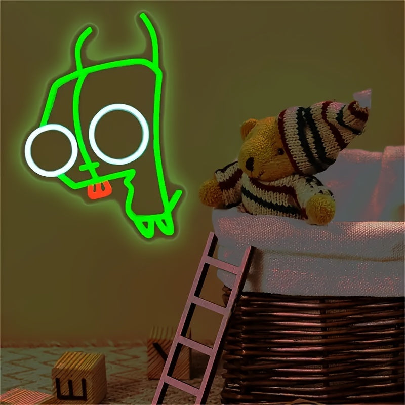 1pc Big-Eyed Monster Neon Sign - Green &amp; Red LED Wall Light with Cartoonish Design, USB-Powered Decorative Lamp for Bedroom, Living Room, Game Fans, Theme Parties, and Unique Birthday Gifts