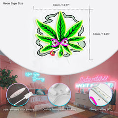 USB-Powered Leaf Neon Light with Glowing Green Leaves & Pink Eyes - Wall-Mounted Decorative Lamp for Bars, Home, or Party Decor, Vibrant Visual Effect