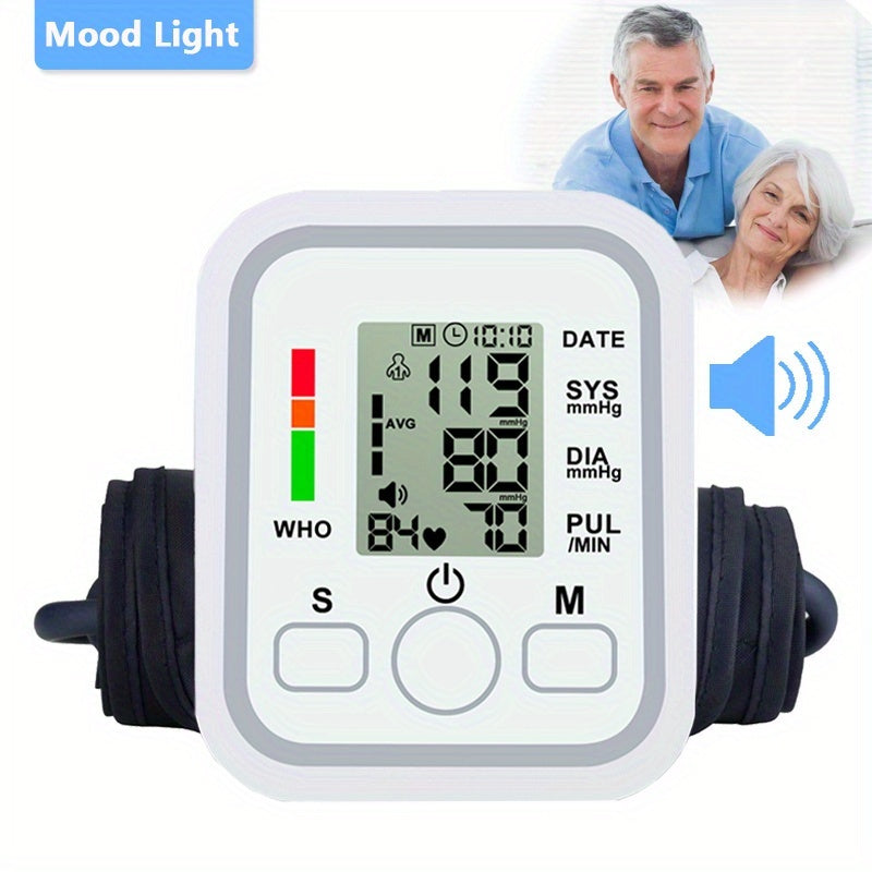 Blood Pressure Monitor Upper Arm, Blood Pressure Machine Easy To Operate, Adjustable Cuff | 60S Fast Reading | Voice Broadcast, Hypertension Alert, 2×99 Sets Memory, Home And Travel Use, Adult Health Monitor (Battery Exclude