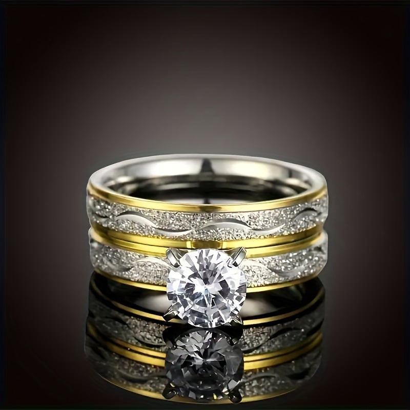 1 fashionable and romantic couple wedding matching ring, suitable for her 2-piece set and his 1-piece - fashionable, durable, low allergenic, timeless design, perfect symbol of long-lasting love