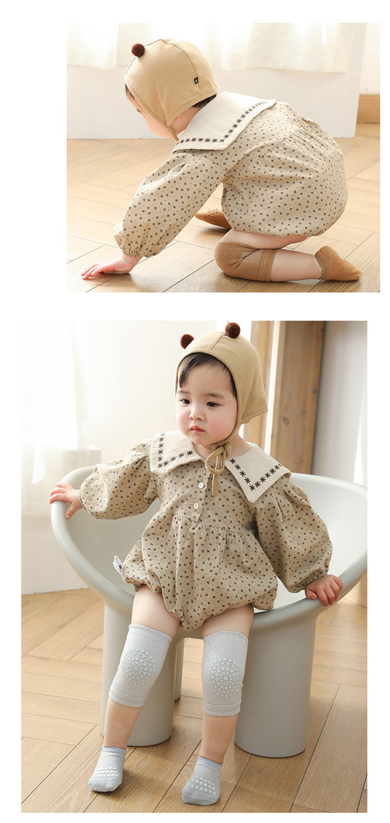 Ensemble de chaussettes et genouillères pour bébé, pour filles et garçons, couleur unie, antidérapantes, sécurité pour enfants rampantes, protection des jambes et des genoux