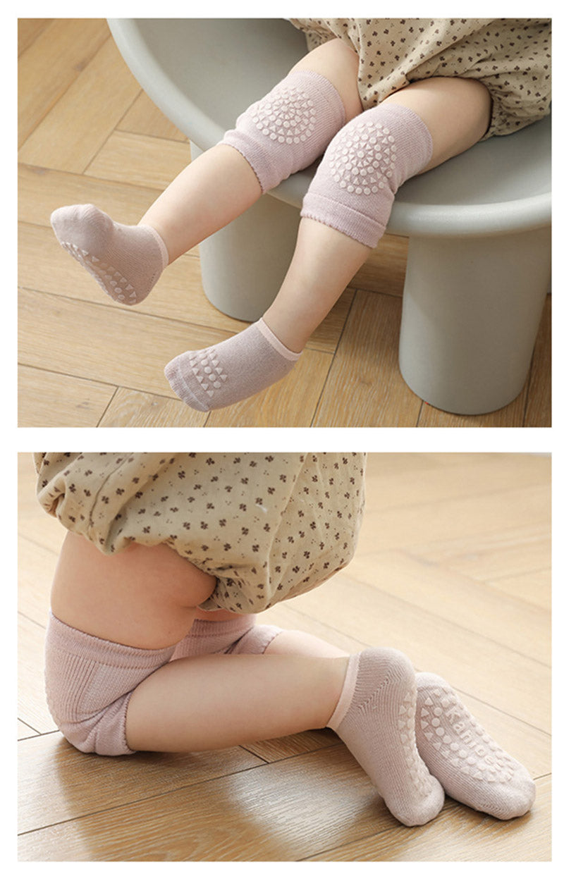Ensemble de chaussettes et genouillères pour bébé, pour filles et garçons, couleur unie, antidérapantes, sécurité pour enfants rampantes, protection des jambes et des genoux