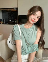 Irregular Strapless T-Shirt Women's Summer Thin Style New Loose