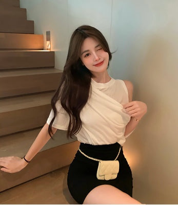Irregular Strapless T-Shirt Women's Summer Thin Style New Loose