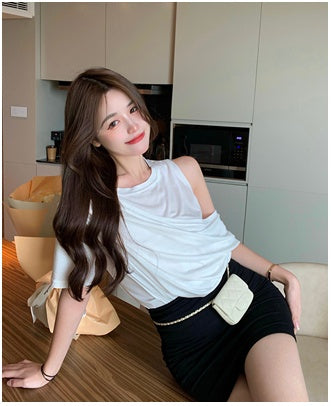 Irregular Strapless T-Shirt Women's Summer Thin Style New Loose