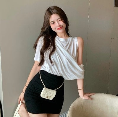 Irregular Strapless T-Shirt Women's Summer Thin Style New Loose