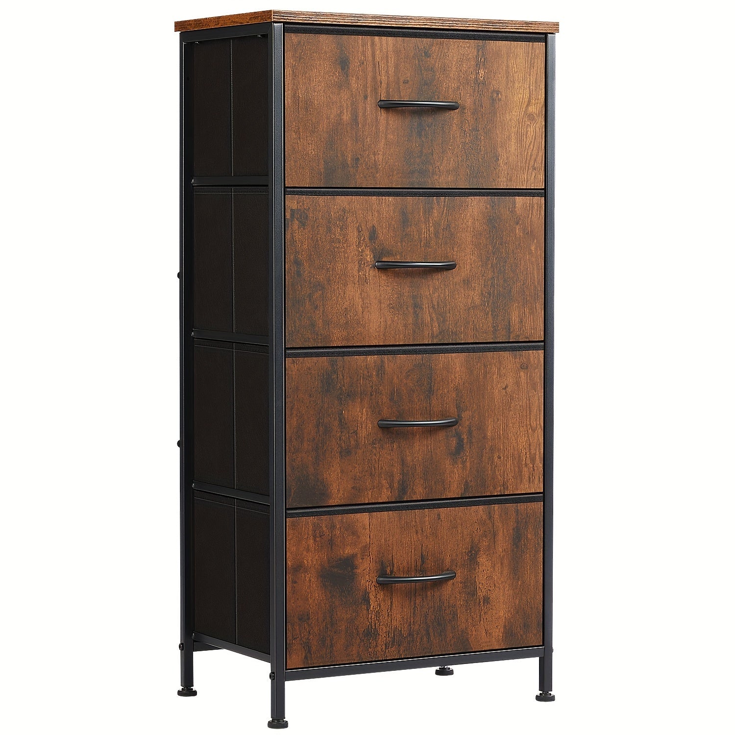 ANTONIA Classic 4-Drawer Dresser with Metal Frame & Wood Top - High-Density Fiberboard, Black Finish, Easy Assembly, 27" Tall Storage Cabinet for Bedroom, Living Room, Entryway - Includes Decorative Lamp & Plant, Bedroom Furn