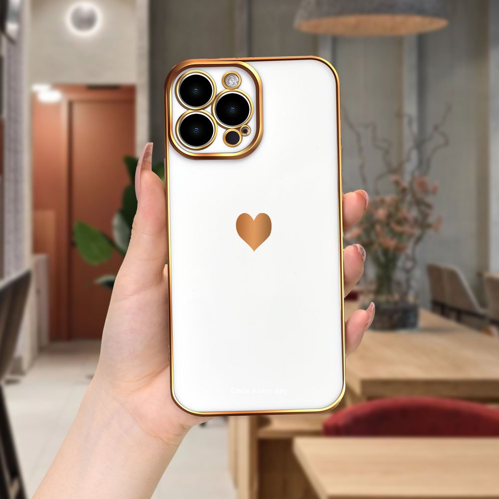 Stylish Heart Print Protective Phone Case - Durable, Slim Electroplated Design for iPhone 11/12/13/14/15 Pro/Plus/Max