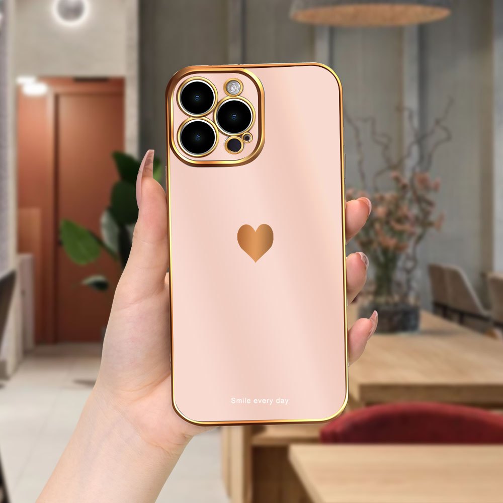 Stylish Heart Print Protective Phone Case - Durable, Slim Electroplated Design for iPhone 11/12/13/14/15 Pro/Plus/Max