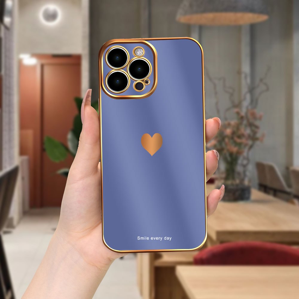 Stylish Heart Print Protective Phone Case - Durable, Slim Electroplated Design for iPhone 11/12/13/14/15 Pro/Plus/Max