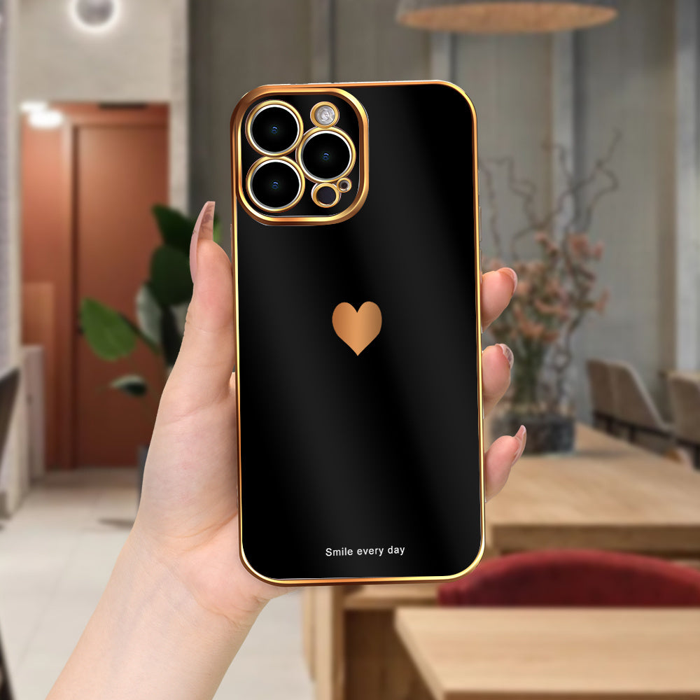 Stylish Heart Print Protective Phone Case - Durable, Slim Electroplated Design for iPhone 11/12/13/14/15 Pro/Plus/Max