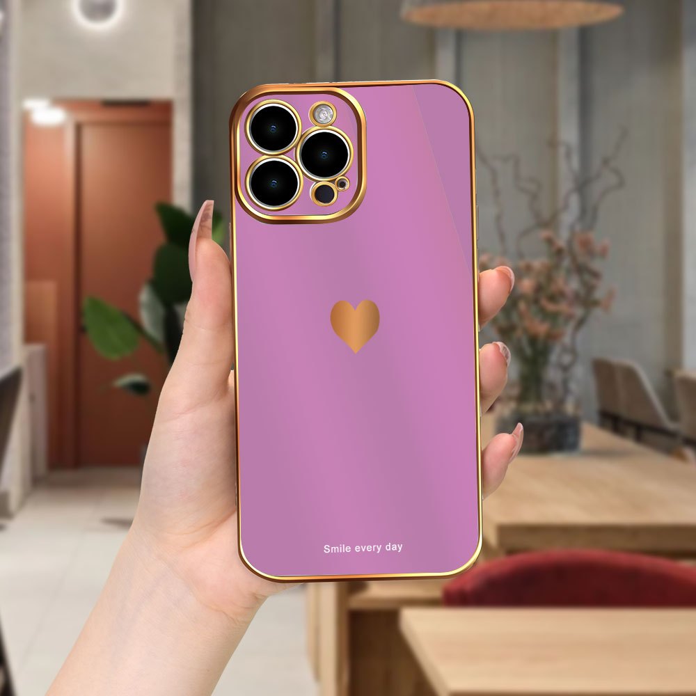 Stylish Heart Print Protective Phone Case - Durable, Slim Electroplated Design for iPhone 11/12/13/14/15 Pro/Plus/Max