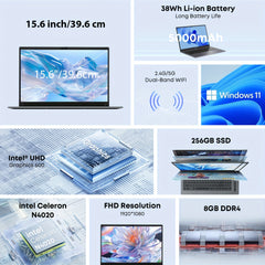 CHUWI HeroBook Plus Windows 11 Laptop, 15.6" 1920*1080 FHD IPS Display, 8GB DDR4 256GB SSD 1TB SSD Expand, Intel N4020, HD Interface, RJ45, 2.4G/5G WiFi, Webcam, USB-A, Type-C, Headphone Jack, NoteBook Computer