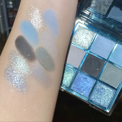 Mesmerizing Blue Sky 9-Color Eyeshadow Palette - Shimmer, Glitter & Matte Finishes - Waterproof, Sweatproof, Long-Lasting - Perfect for Smoky Grey & Blue Makeup Looks