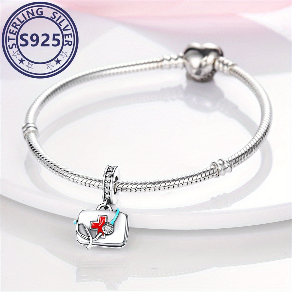 S925 Sterling Silver Pendant MISEFF First Aid Kit Nurse Day Cute Charms for Women DIY Bracelet