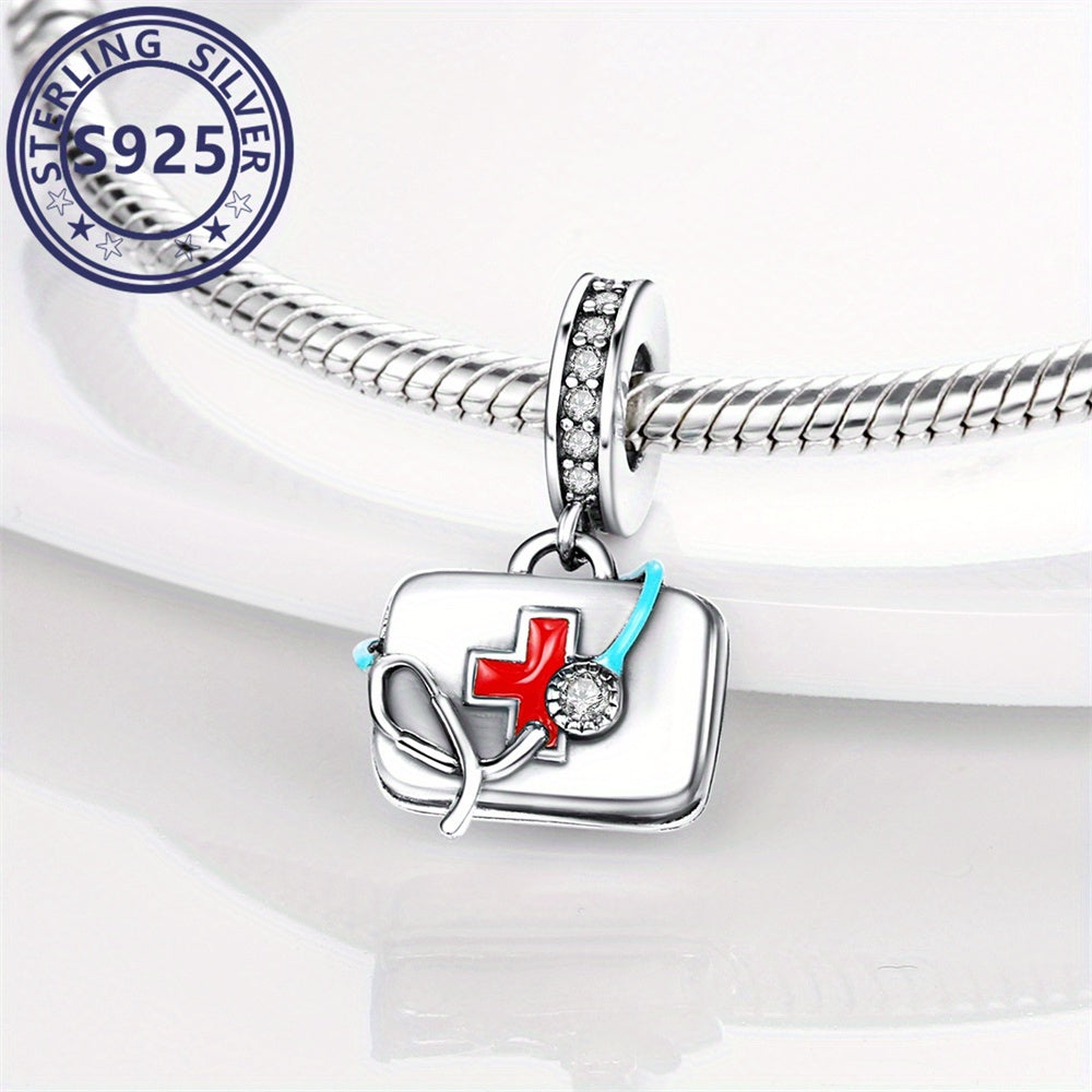 S925 Sterling Silver Pendant MISEFF First Aid Kit Nurse Day Cute Charms for Women DIY Bracelet