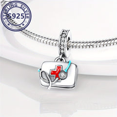 S925 Sterling Silver Pendant MISEFF First Aid Kit Nurse Day Cute Charms for Women DIY Bracelet