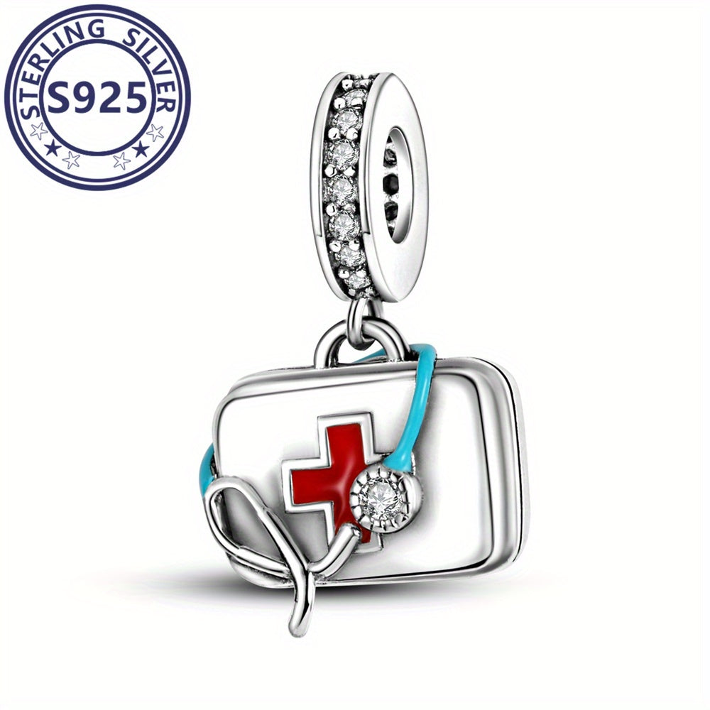 S925 Sterling Silver Pendant MISEFF First Aid Kit Nurse Day Cute Charms for Women DIY Bracelet