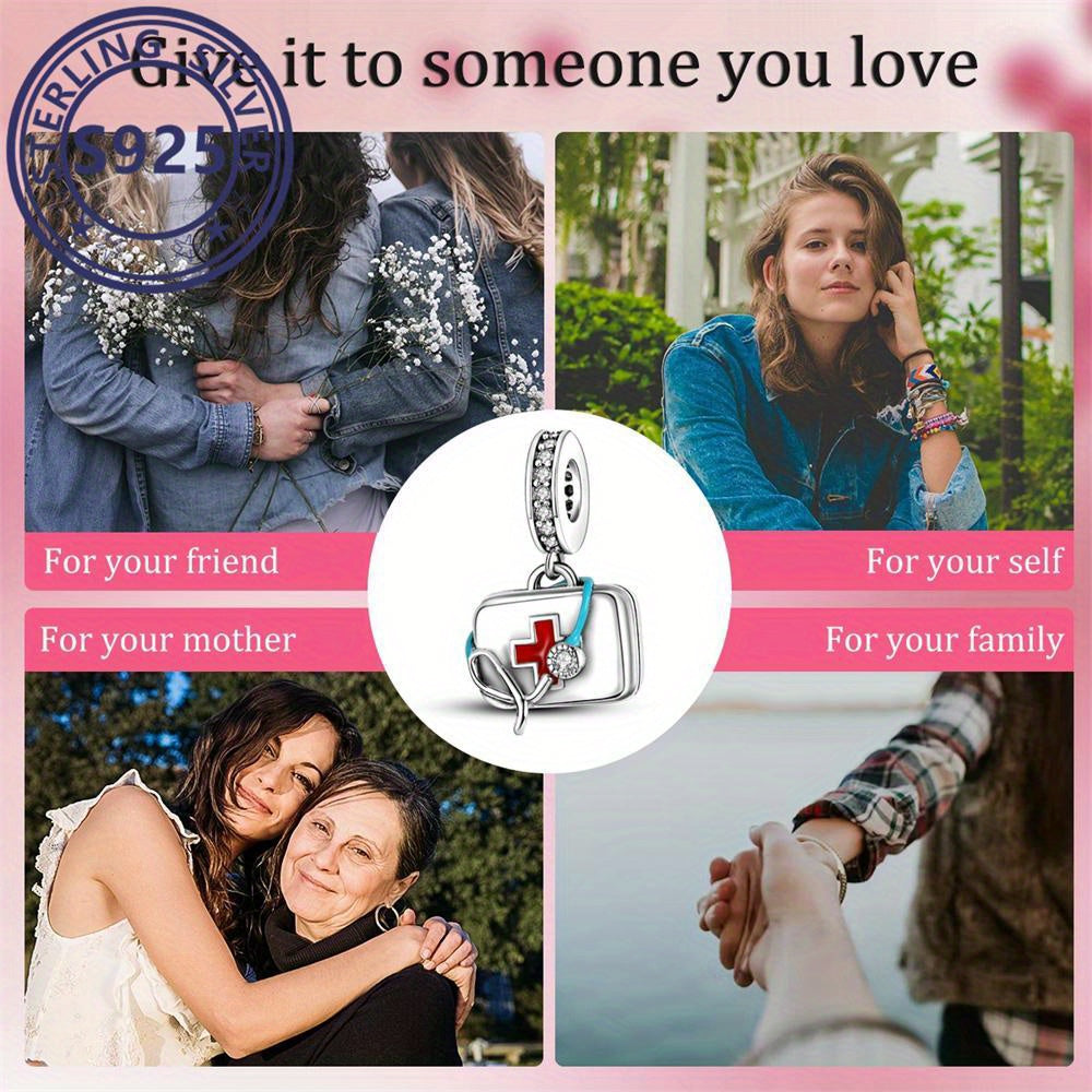 S925 Sterling Silver Pendant MISEFF First Aid Kit Nurse Day Cute Charms for Women DIY Bracelet