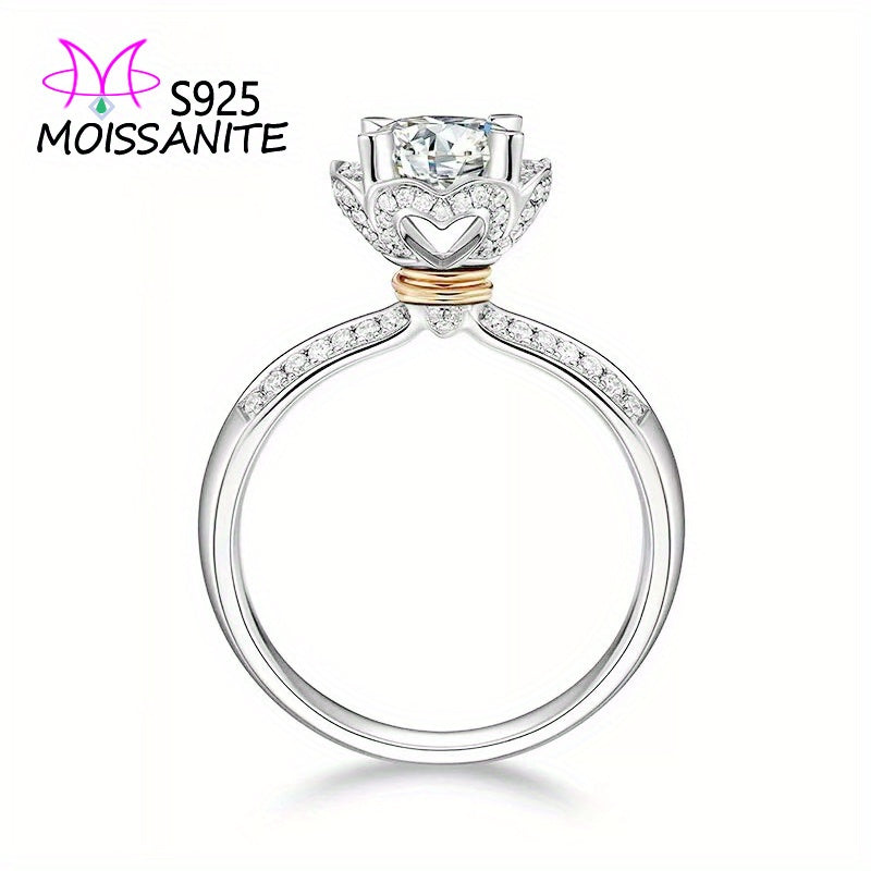 1 Carat Moissanite Diamond Ring - 925 Sterling Silver, Gorgeous, Fashionable, High-End Luxury, Niche, Mature, Romantic, Couple Style Design for Men and Women, Perfect Gift for Girlfriend, Proposal, Engagement, Wedding, Person