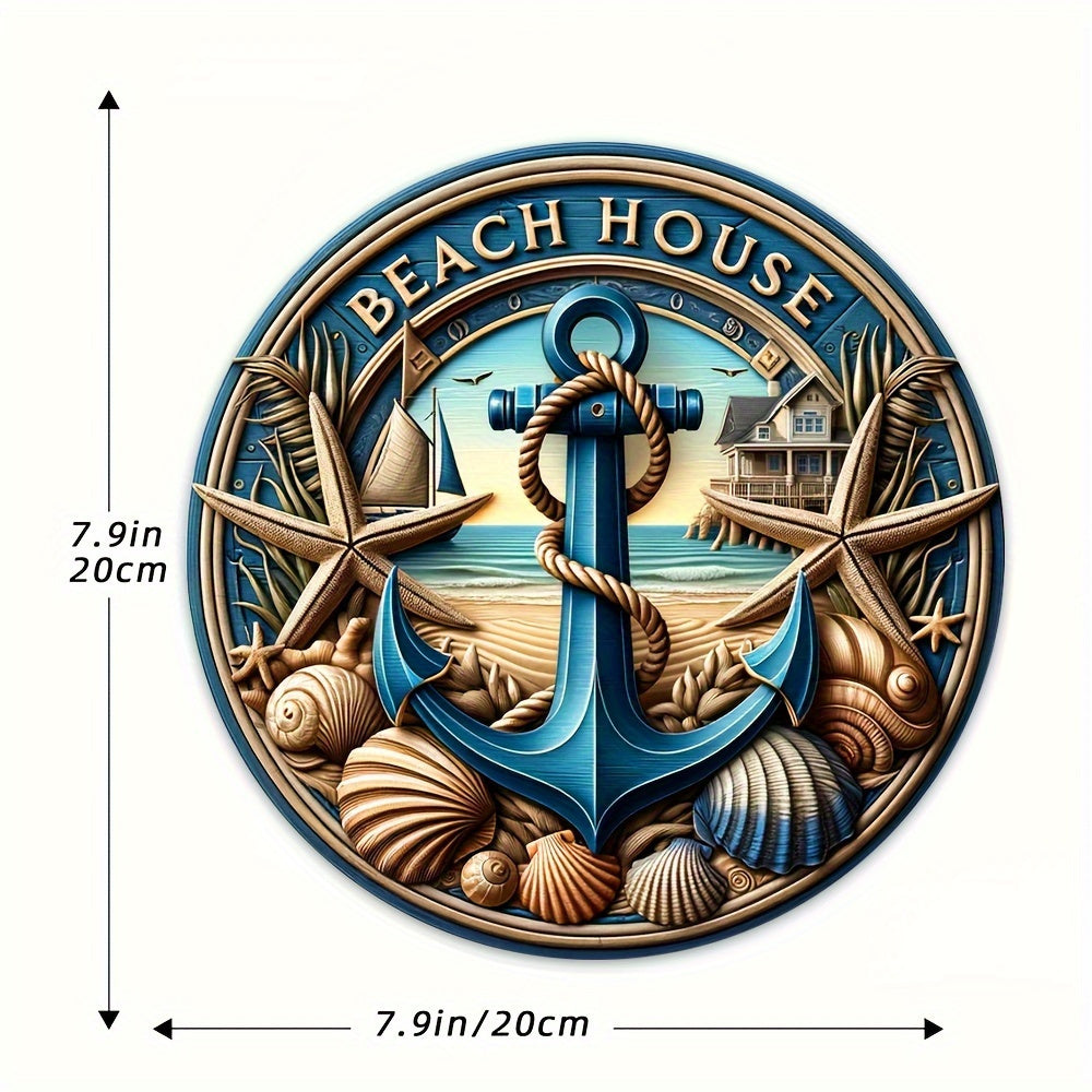 Beach House Nautical Wood Sign - 1 pc, Hanging Wall Art Decor with Anchor, Starfish & Seashells, Versatile Decoration for Home, Front Door, Parties - Universal Holiday Ornament, No Electricity Needed