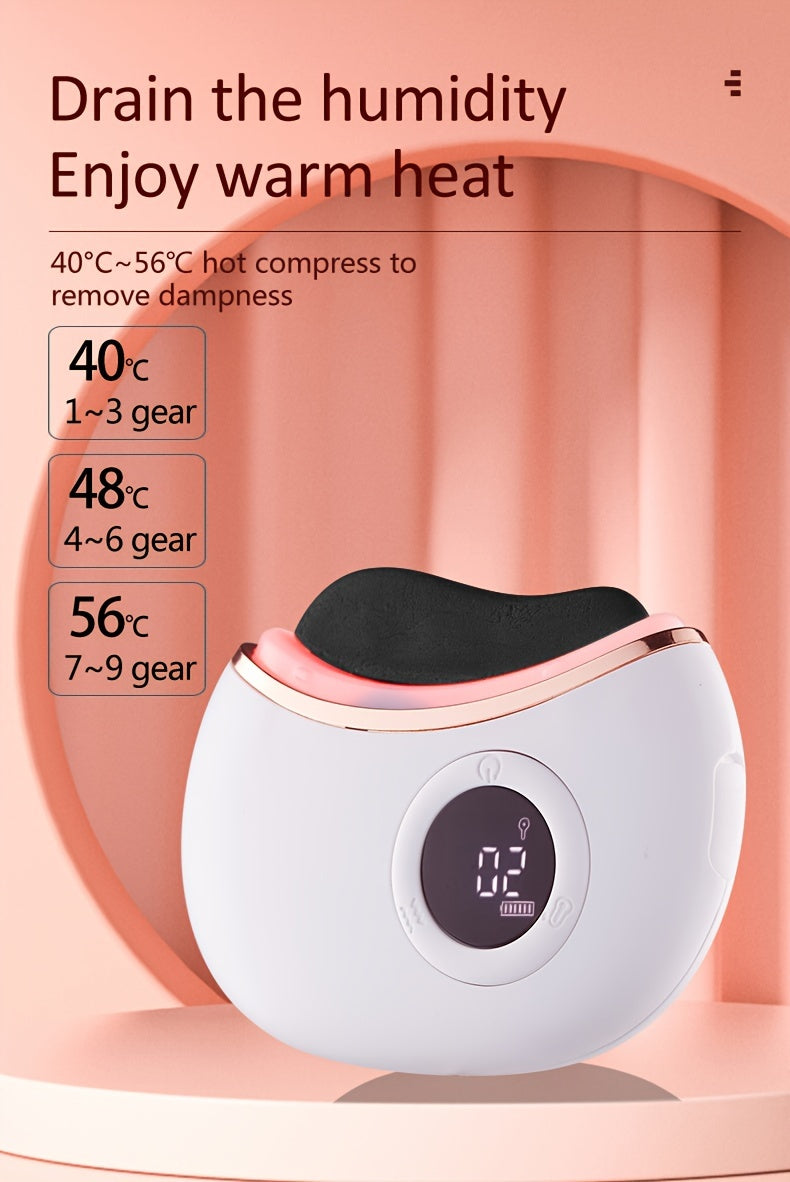 Rechargeable Stone Scraping Face & Body Massager - Firming, Lifting Skin Tool with Bi-Stone, Vibration, Heating & Red Light Relax, USB Charging, White & Pink Design
