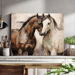 1pc Canvas Wall Art Print | Romantic Couple Horses Illustration | Creative Wall Decor for Home, Bedroom, Kitchen, Living Room, Bathroom | Hotel, Cafe, Office Art Piece | Frameless, Major Material: Other | 12x16 inches