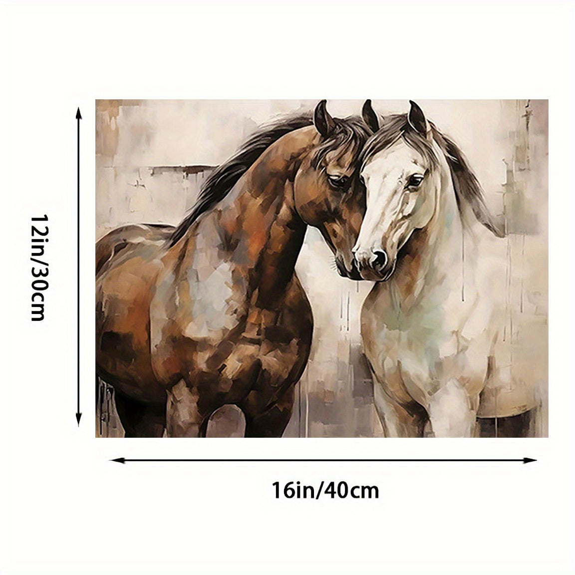 1pc Canvas Wall Art Print | Romantic Couple Horses Illustration | Creative Wall Decor for Home, Bedroom, Kitchen, Living Room, Bathroom | Hotel, Cafe, Office Art Piece | Frameless, Major Material: Other | 12x16 inches