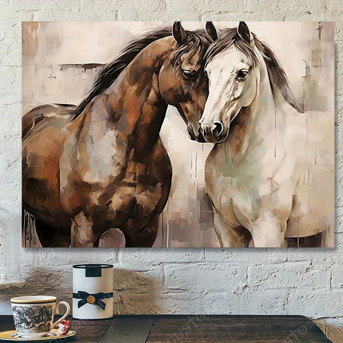 1pc Canvas Wall Art Print | Romantic Couple Horses Illustration | Creative Wall Decor for Home, Bedroom, Kitchen, Living Room, Bathroom | Hotel, Cafe, Office Art Piece | Frameless, Major Material: Other | 12x16 inches