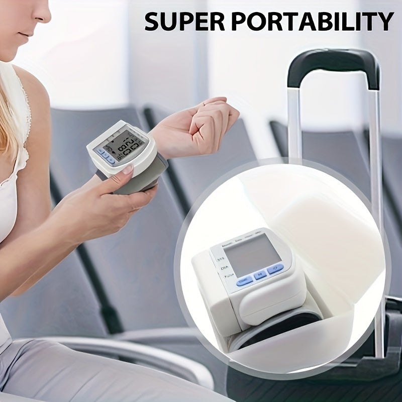 Automatic Blood Pressure Monitor Wrist Cuff with Large LCD Screen And Durable PP Storage Box - Adjustable Cuff, Pulse Rate Detection, Irregular Heartbeat Alert, Battery-Powered (Batteries Not Included), Safe for Adults, 36V O
