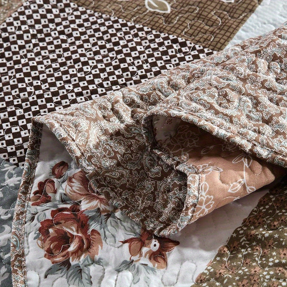 3pcs Handmade Quilting Masterpiece Bedspread - Luxurious 100% Pure Cotton, Breathable Microfiber Filled, Symmetrical Border, Wear-Resistant, Warm in Winter, Cool in Summer, Ideal Home Gift