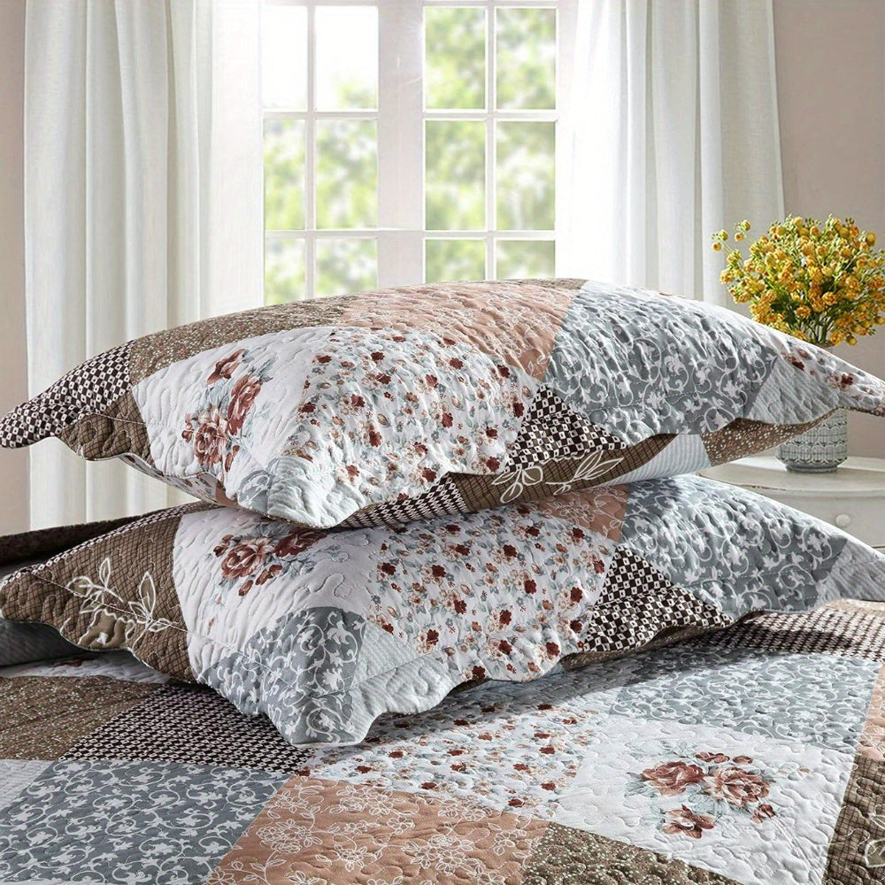 3pcs Handmade Quilting Masterpiece Bedspread - Luxurious 100% Pure Cotton, Breathable Microfiber Filled, Symmetrical Border, Wear-Resistant, Warm in Winter, Cool in Summer, Ideal Home Gift