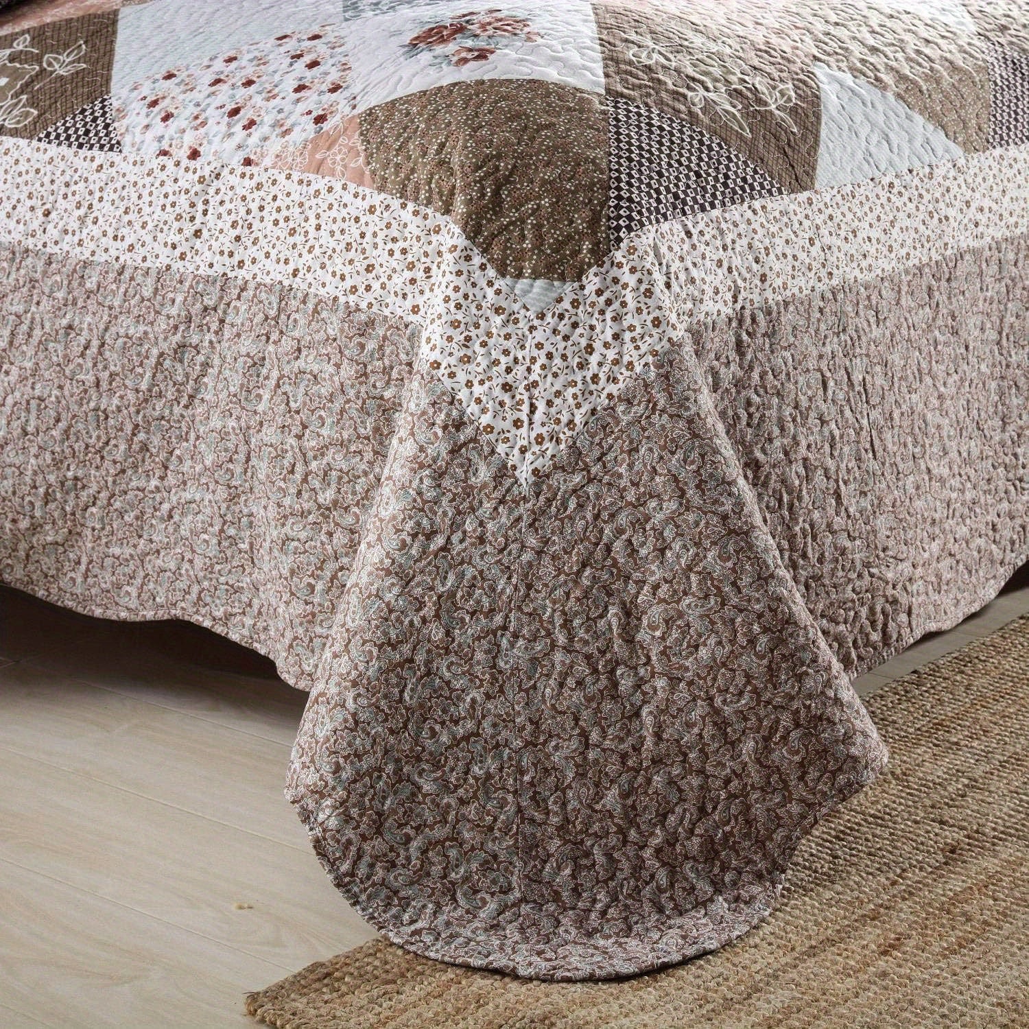 3pcs Handmade Quilting Masterpiece Bedspread - Luxurious 100% Pure Cotton, Breathable Microfiber Filled, Symmetrical Border, Wear-Resistant, Warm in Winter, Cool in Summer, Ideal Home Gift