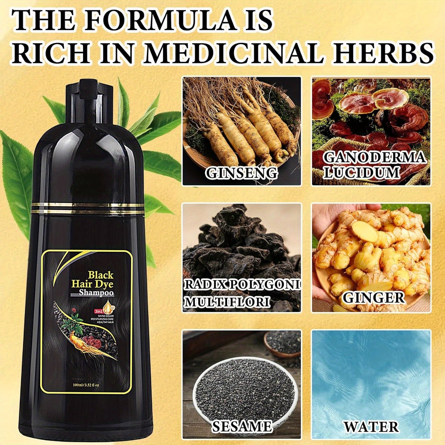 2pcs Black Hair Dye Shampoo 3 in 1 for Gray Hair Coverage Hair Color Shampoo for Men and Women, Herbal Hair Dye Shampoo, Instant Black Hair Shampoo Dye
