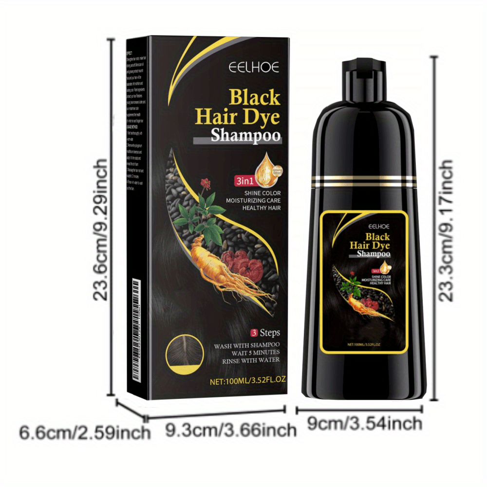 2pcs Black Hair Dye Shampoo 3 in 1 for Gray Hair Coverage Hair Color Shampoo for Men and Women, Herbal Hair Dye Shampoo, Instant Black Hair Shampoo Dye