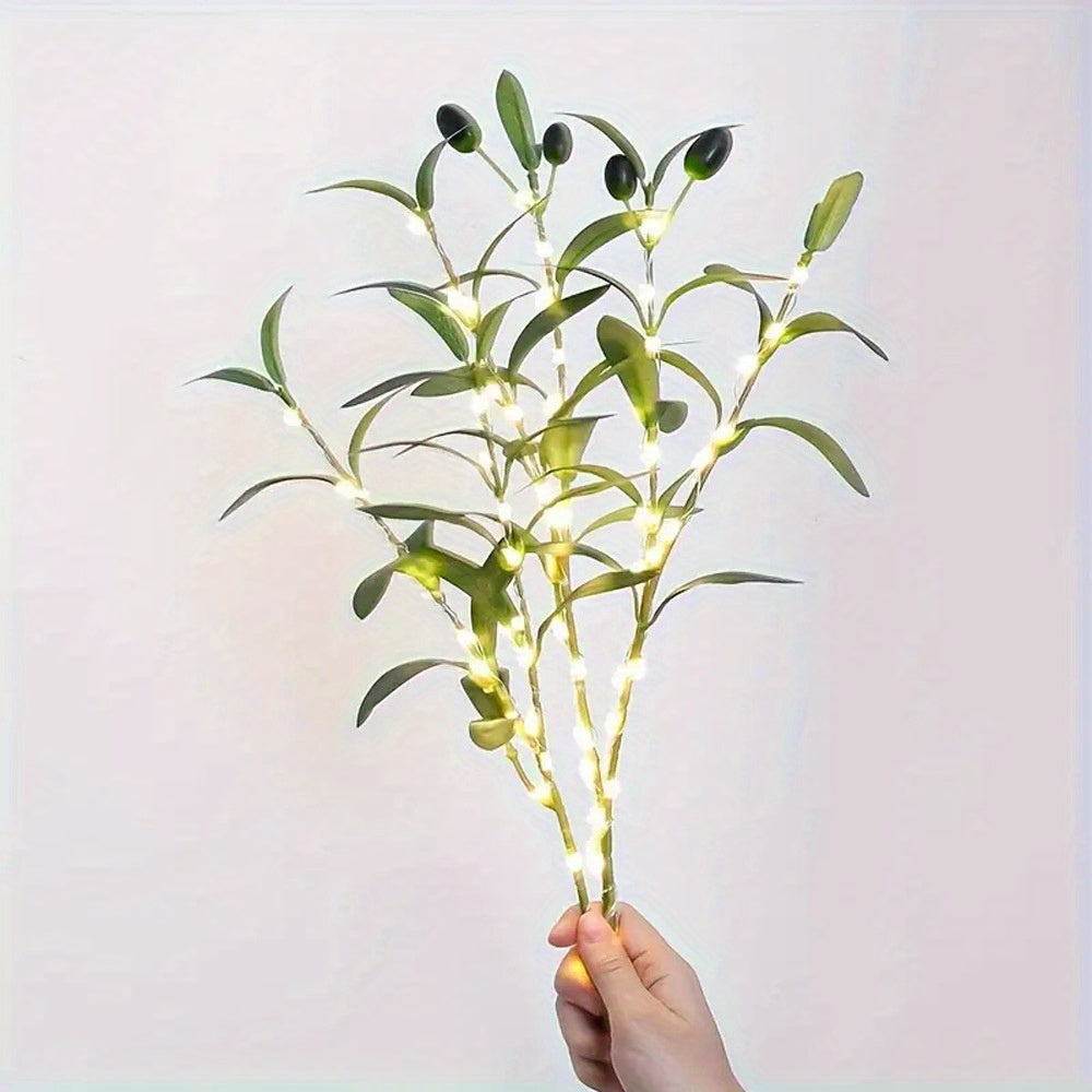 LED Olive Branch Light Fixture, Battery-Powered Decorative Lamp for Home, Wedding, Birthday, Party, Cabinet, Dining Table, Cafe Mood Lighting - No Battery Required