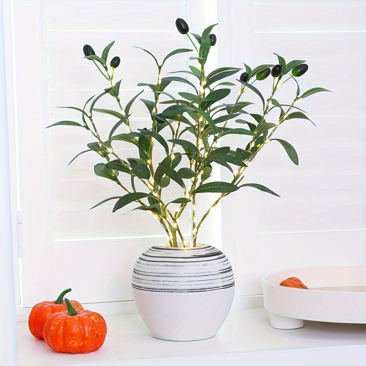 LED Olive Branch Light Fixture, Battery-Powered Decorative Lamp for Home, Wedding, Birthday, Party, Cabinet, Dining Table, Cafe Mood Lighting - No Battery Required